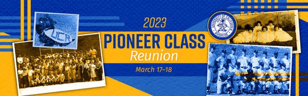 UCR inspired vintage photo collage promoting the Pioneer Class Reunion 2023