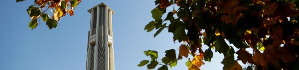 UCR bell tower with trees in the foreground