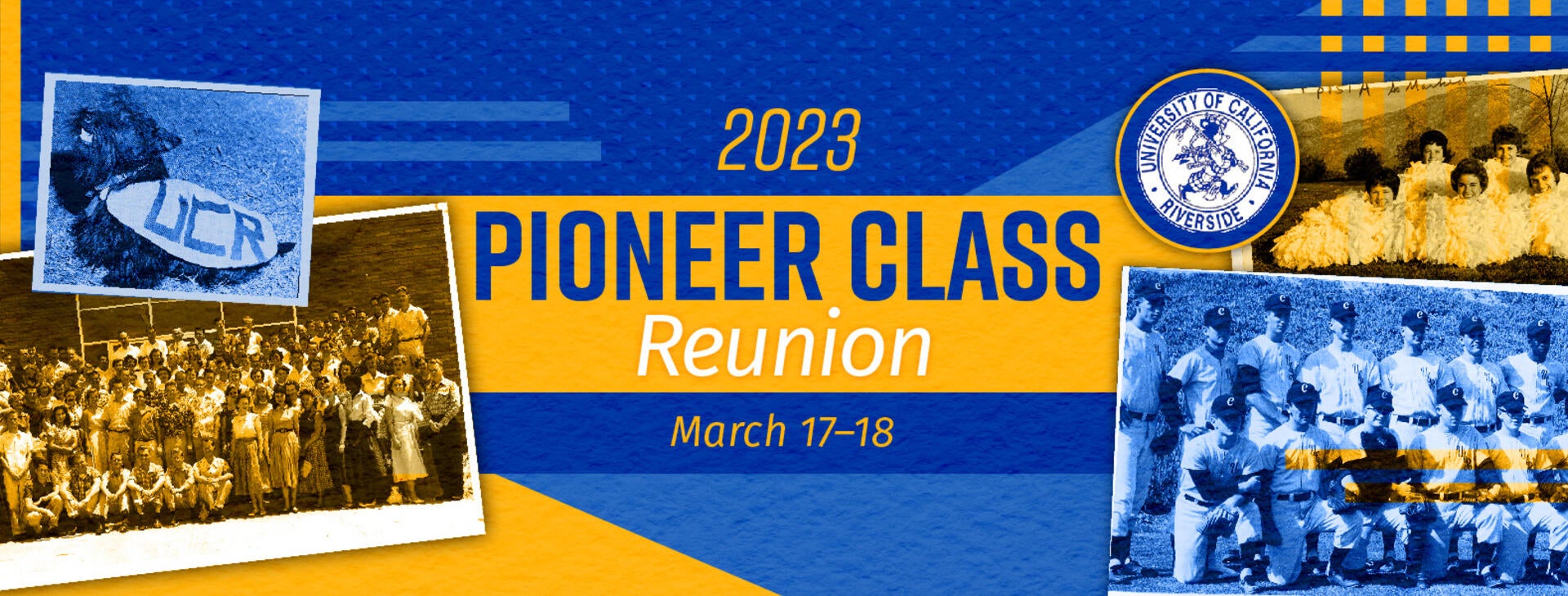 UCR inspired vintage photo collage promoting the Pioneer Class Reunion 2023